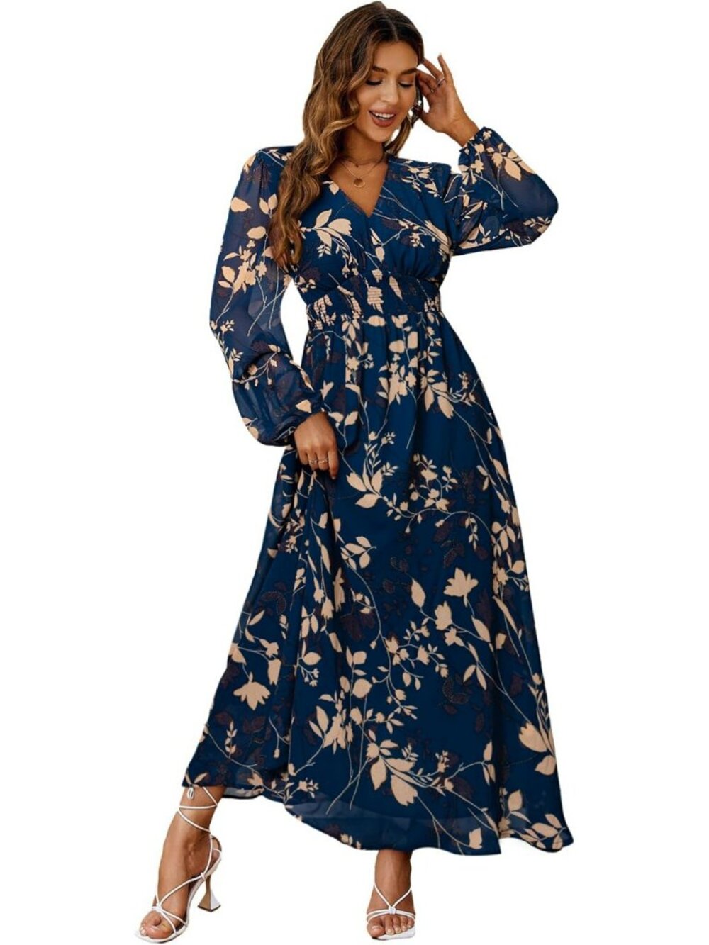Boho Floral Maxi Dress | Flowy Casual V-Neck Short Sleeve | Wedding Guest